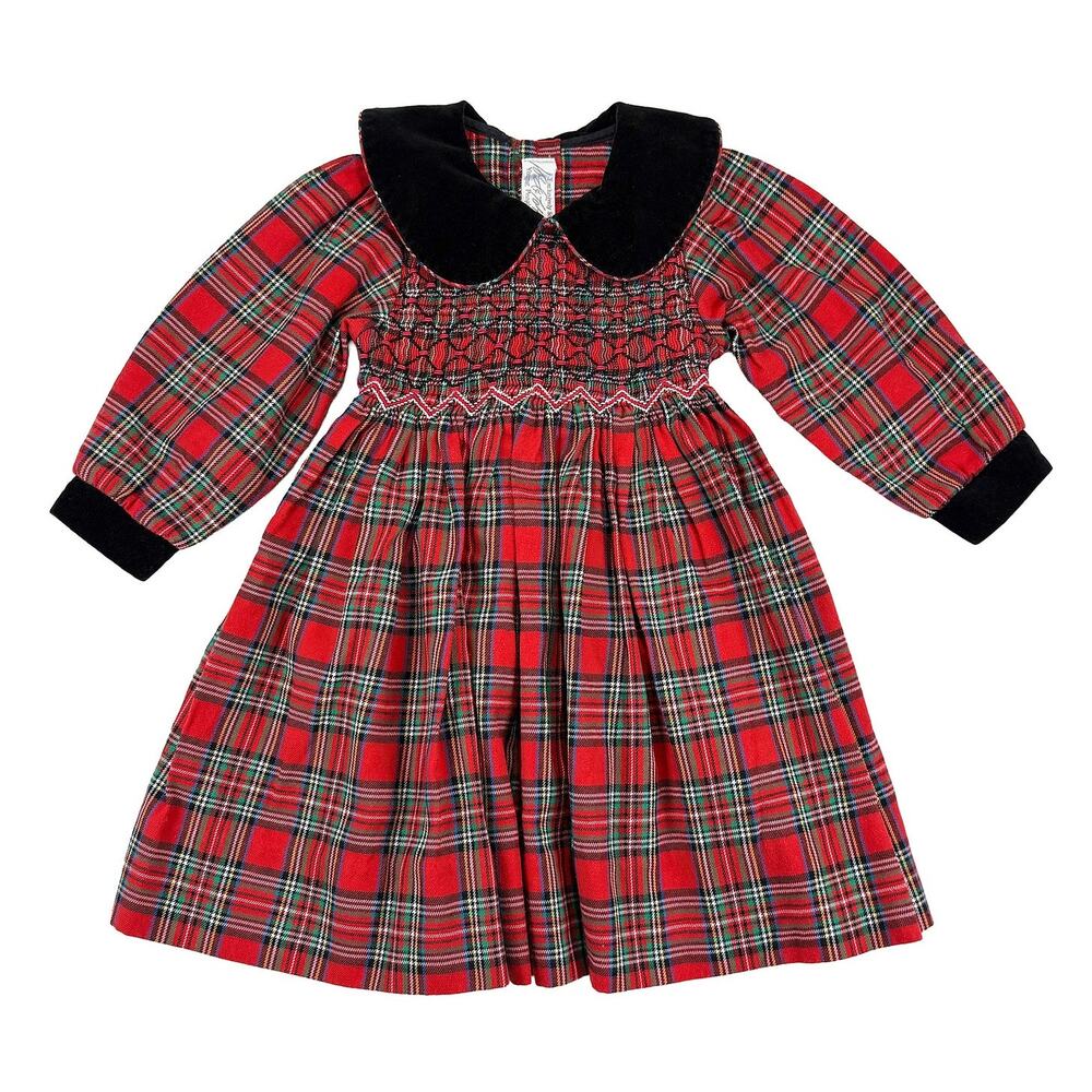 VTG Lord & Taylor Girls 2T Red Tartan Plaid Smocked Christmas Holiday Dress